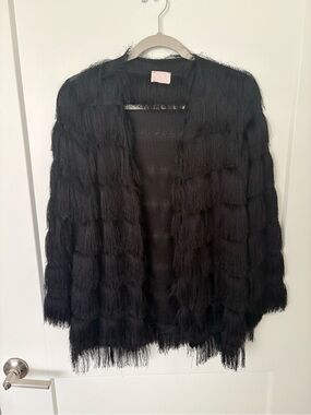 audrey Black Fringe Light Weight Jacket